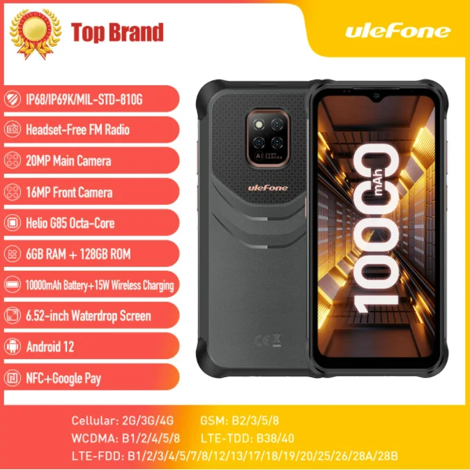 

Смартфон Ulefone Armor 14 Pro защищенный, 10000 мАч, Android 12, IP68, 6 + 128 ГБ, NFC, 4G
