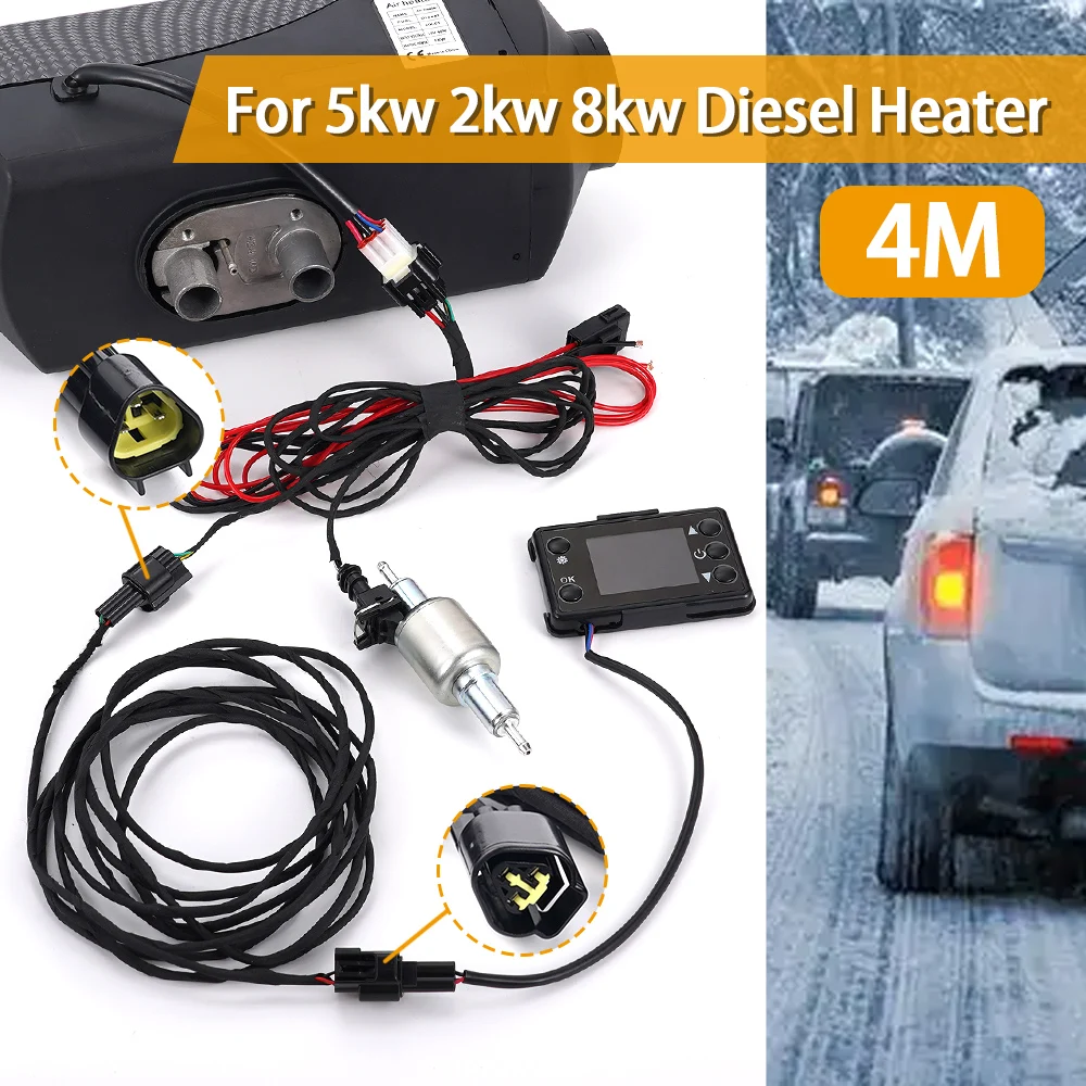4M 12V/24V Diesel Heater Cable Adapter 2kw 5kw 8kw Lcd Screen Extension Cable Car Accessories