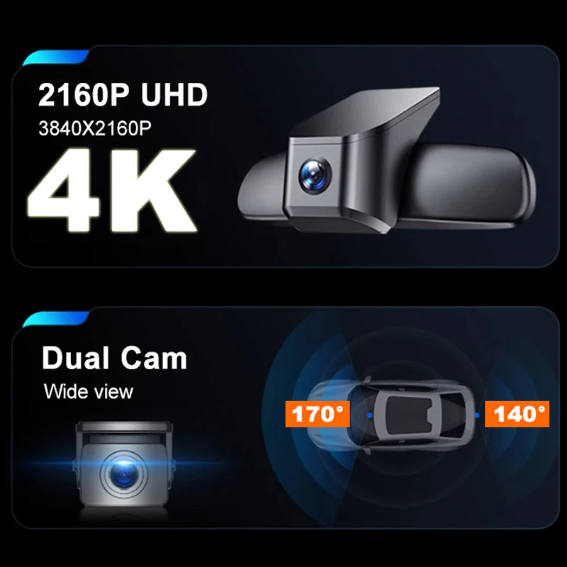 GRECOREAL 4K Dash Cam Front and Rear 2160P WiFi Car Dual Dashcam
