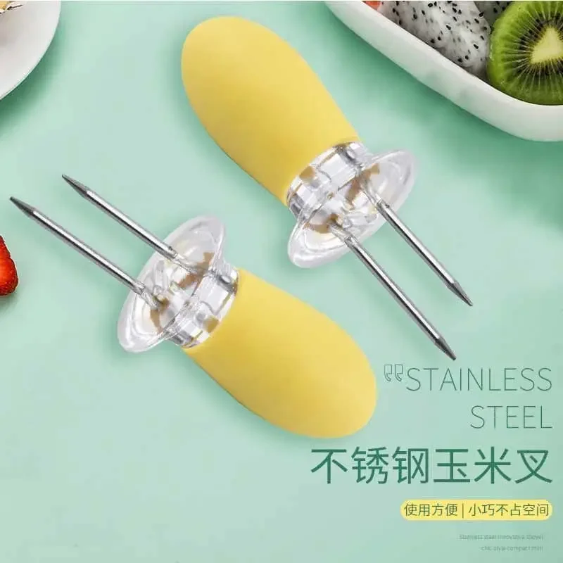 Fork Corn Skewer Stainless Steel Corn Holders on The Cob Skewers Fruit Forks Outdoor Barbecue Tool Kitchen Gadgets Grill corn fork bbq tool