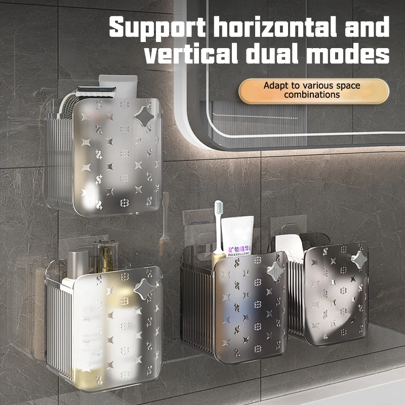 Wall Mounted Storage Box Bathroom Cosmetic Organiser Multifunctional Shelf Washstand Toiletries Organiser Bins Toothbrush Holder 2