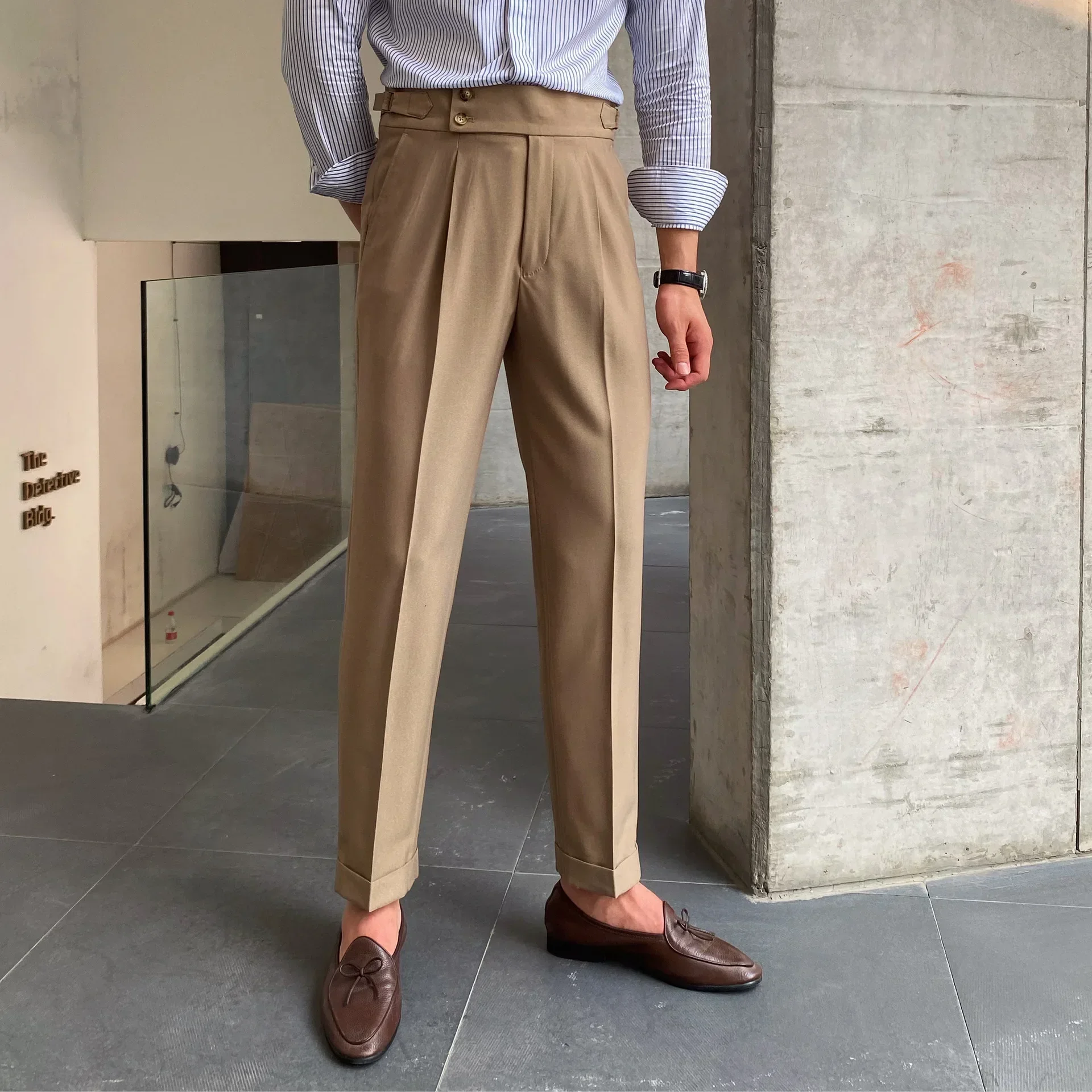 Pantalon Droit Homme Vintage - Couleur Unie, Style Britannique Décontracté - Léger Et Confortable Pour Automne - 5