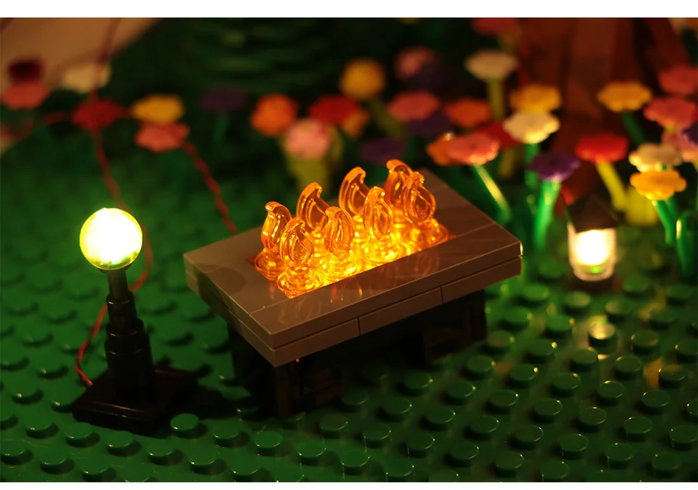 USB MOC Bausteine LED Licht Grill Tisch Stadt DIY Dynamische Flamme Lampe Wirkung Kamin Ziegel Spielzeug Garten – Detail 4