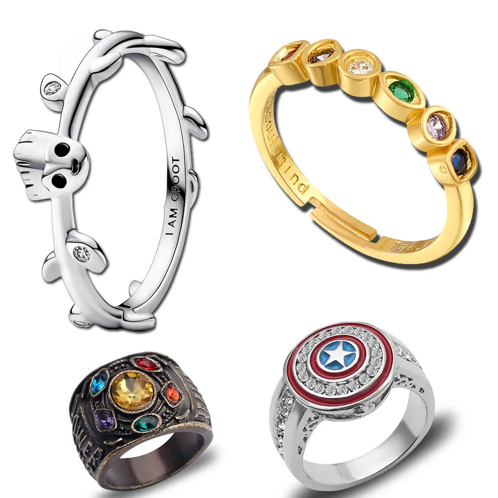 Cartoon Groot Ring For Men Rings The Avengers Silver Rings Thanos Infinity Stone Cool Intagliato Finger Jewelry Accessori Regali