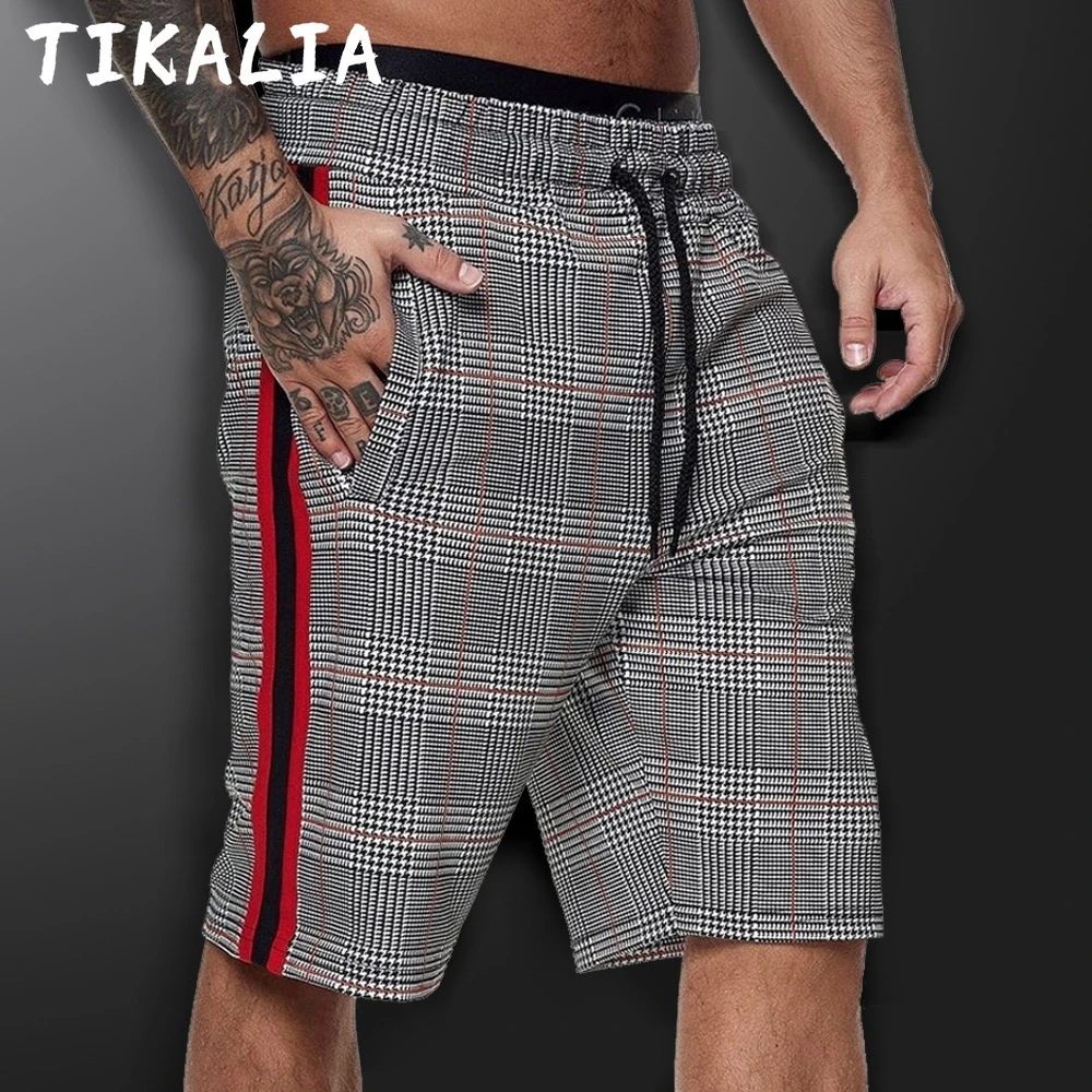 Men's Summer Shorts Size Stripe Plaid Fashion Shorts Men Drawstring Casual Shorts Summer Trousers Brand High Quality Polyester casual shorts