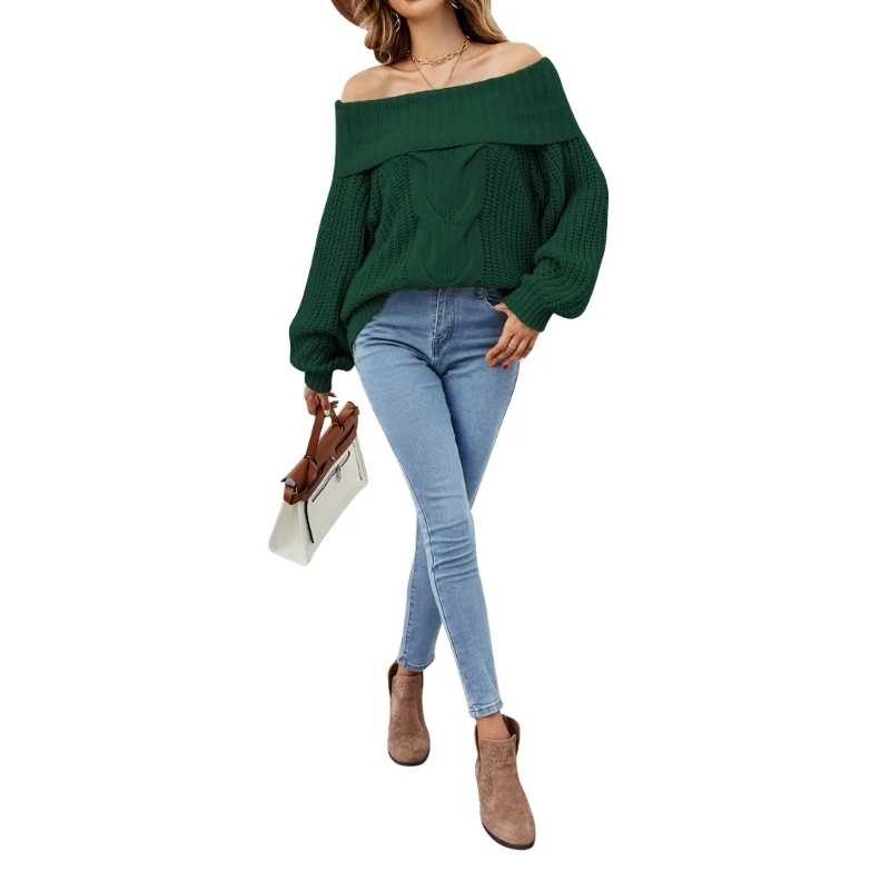 

Oversized Sweater Women Fashion Cable Knit Sexy Off The Shoulder Pullover Top N7YE