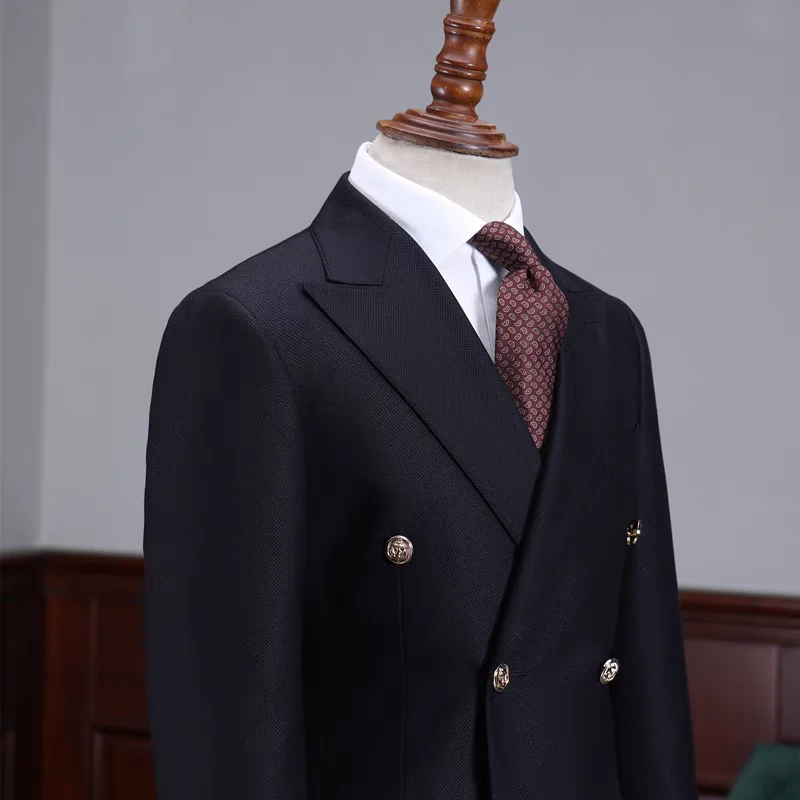 Double Breasted Navy Blue Men Wedding Suit Groom Tuxedo Blazer Pants formal Party Business Office Male Set