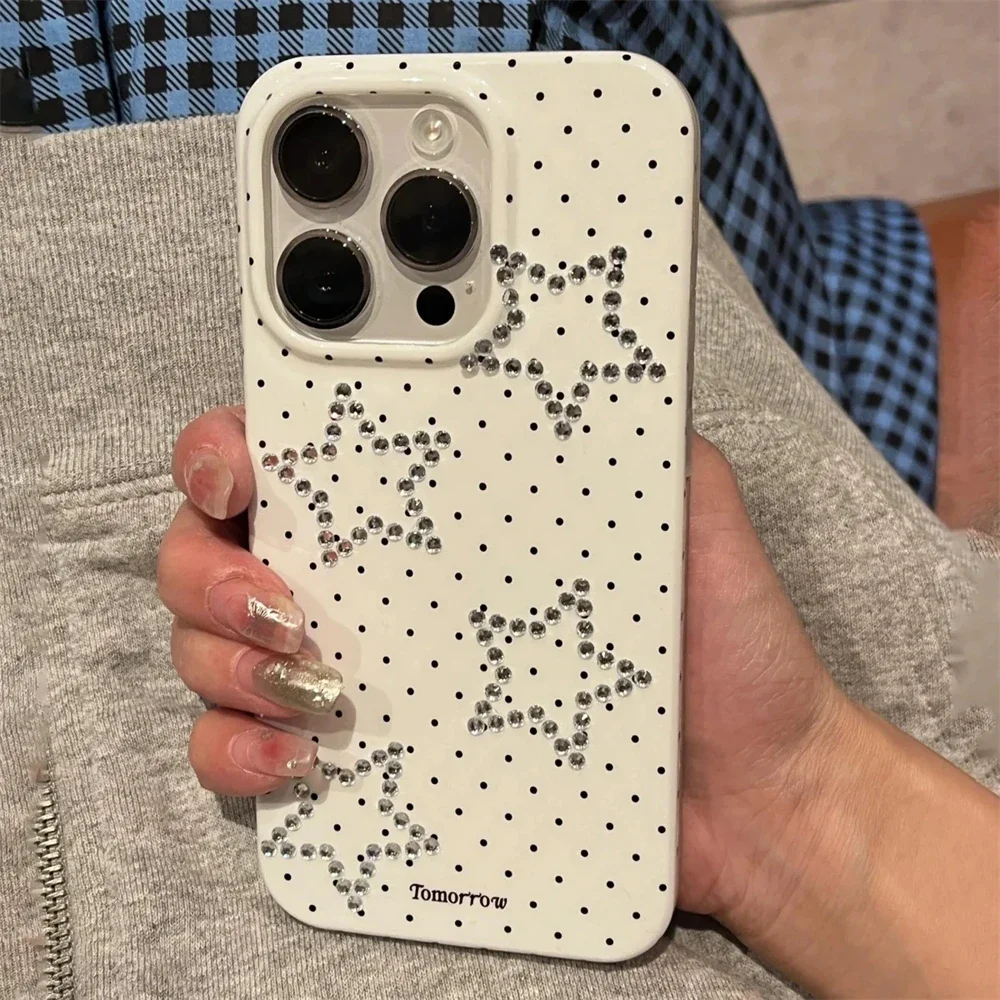 iPhone Case Korean Y2K Chic Glitter Rhinestone Star Phone Case For iPhone 16 15 14 13 Pro Max