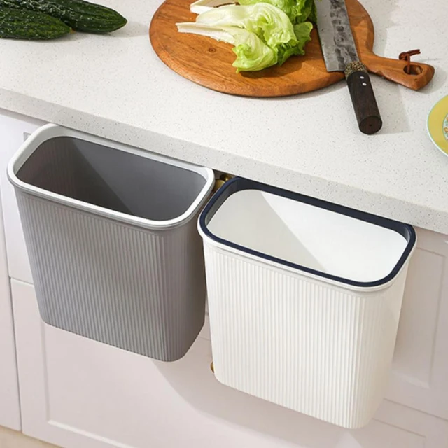 Cubo de basura colgante de cocina con tapa, cubo de basura de cocina  montado en la pared para puerta de armario, cesta de basura de reciclaje,  9L - AliExpress