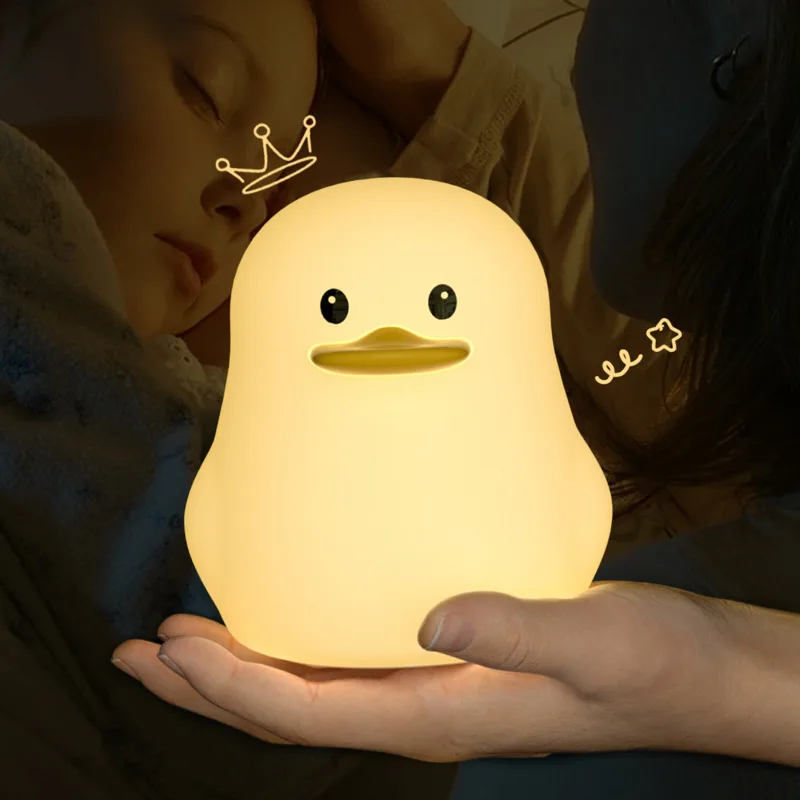 LED USB Rechargeable Silicone Night Lamp Cute Cartoon Lucky Duck Light