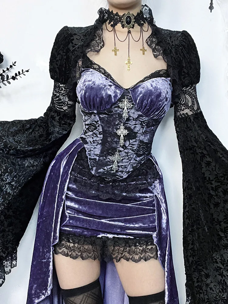売れ筋商品|||ドレス 黒 ブラック レース ラッフル セクシー ベルベット パッチワーク レディース O1CN01w6gVX71MhTWKNxybL_!!