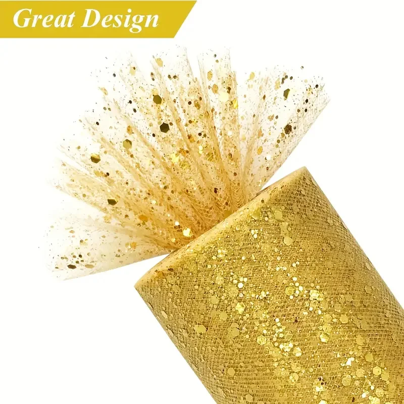 Rotolo Di Tulle Con Glitter Bianco, Larghezza 12,5 Cm X 50 Metri, Per Decorazioni Fai Da Te, Feste E Cerimonie