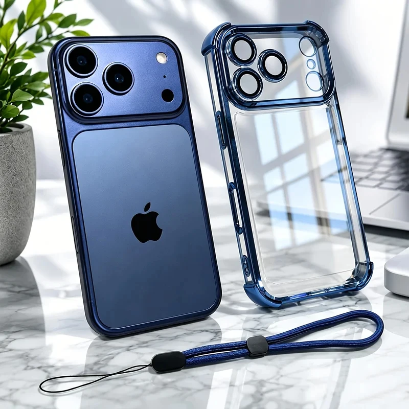 Sleek Transparent Shockproof Phone Case with Wrist Strap Cover