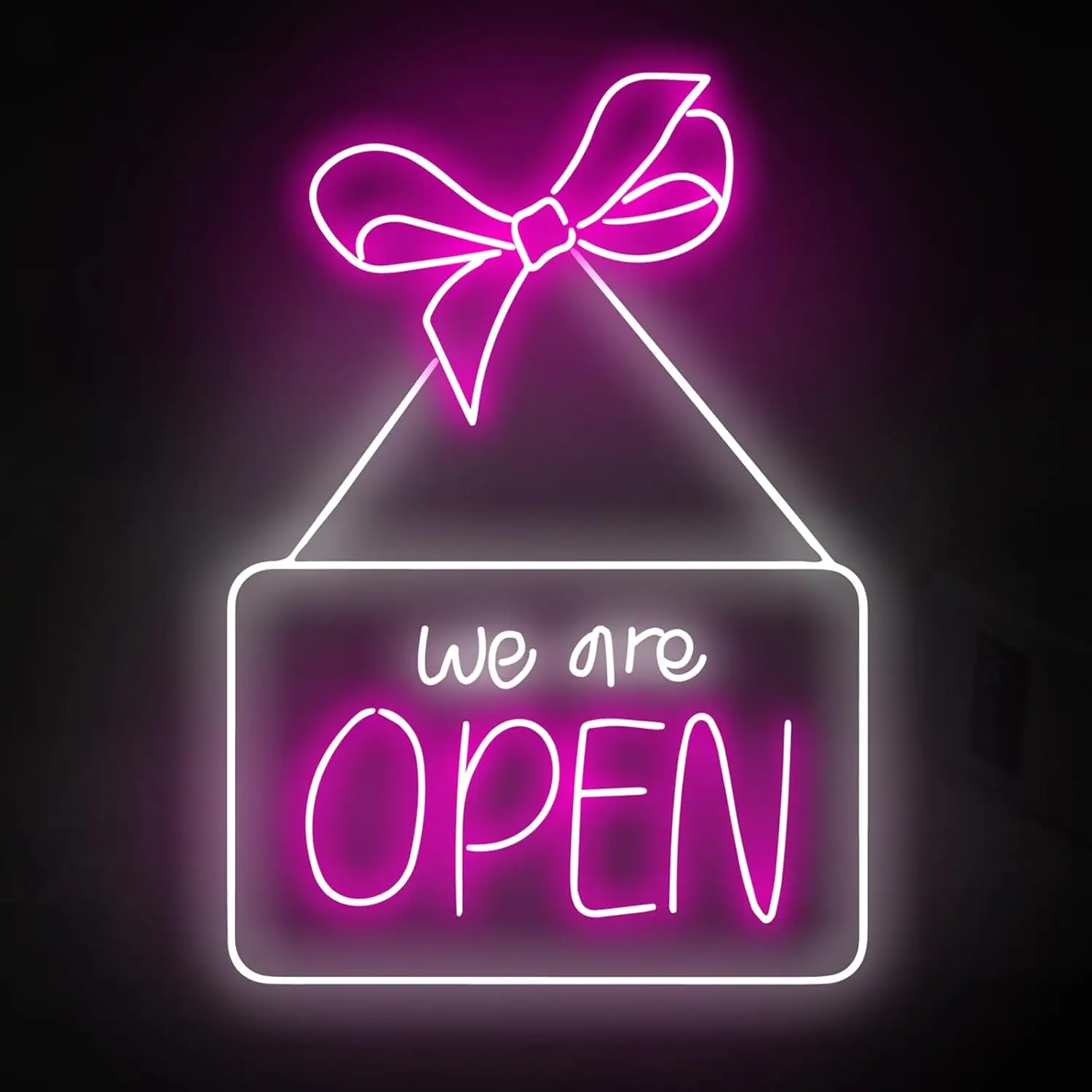 We Are Open Led Neon Sign for Business Decor Pink Bow Dimmable USB Neon Light for Boutique Makeup Shop Cafe Milk Tea Shop Decor