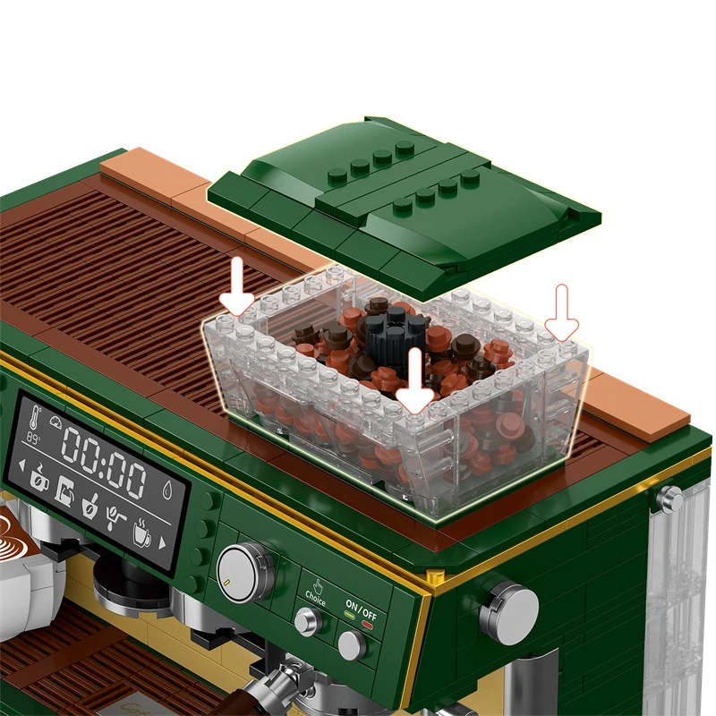 928p Vintage Coffee Machine Building Block Classic Imitation Hand Coffee Maker Desktop Decoration Bricks for Kid Toys Adults