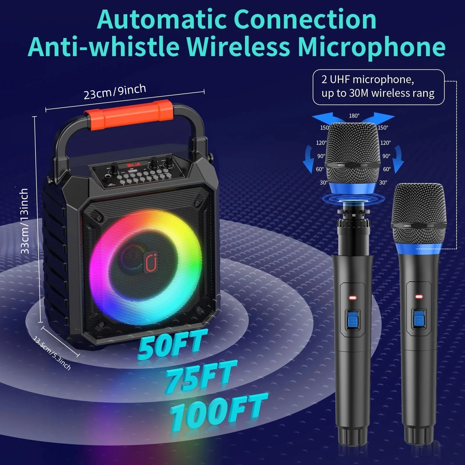 T17 Portable Karaoke Bluetooth Speaker That Young People Like, Suitable for Live Broadcast, Family Party, Camping Style, Gift for Wife, with 2 Wireless Karaoke Microphones, Portable Bluetooth Speakers, Family Karaoke 0K System, with Rgb Colorful Lights 6