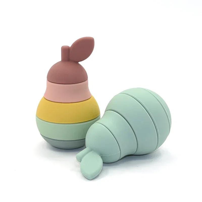 WOLIFE 5Pcs/Set Silicone Building Block Baby Silicone Teether Apple Pear Soft Block Educational Montessori Toys Stacking Blocks 6