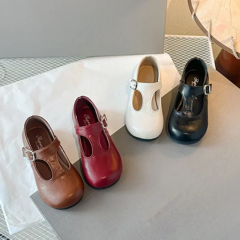 Girls Princess Shoes Black Round Toes New Fashion Kids Performance Shoes Pu Leather Non-slip Children Flat 23-33