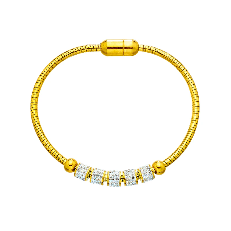 Stainless Steel Gold Color Rhinestone Beaded Bracelet For Women Fashion Ladies Magnet Clasp Bangles - Image 6