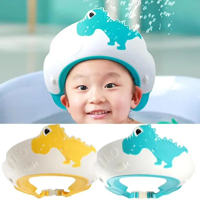 

Kids Shower Caps Dinosaur Waterproof Shampoo Hat Kids Bathing Visor Hat Shield Protect Ears Eyes Protection Wash Hair Shield