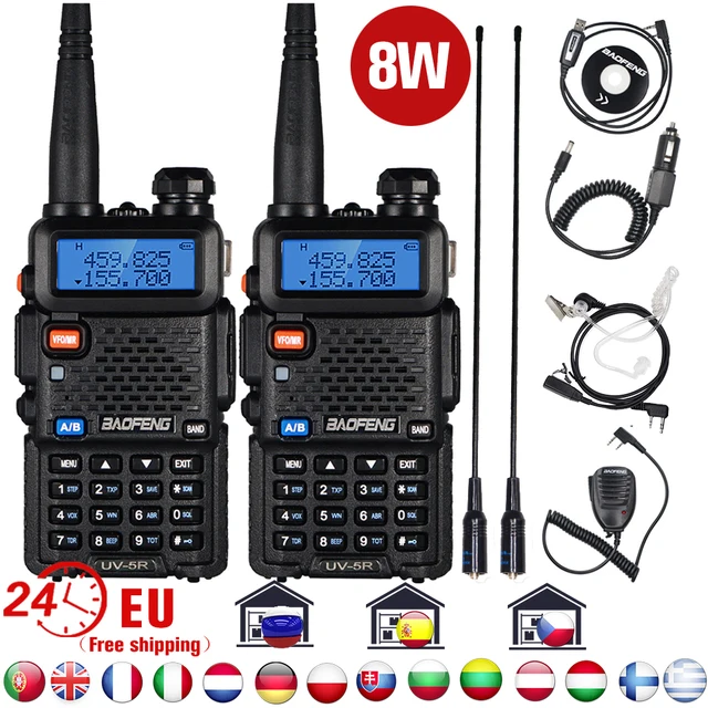 2 pz ad alta potenza 8W Baofeng UV 5R Walkie Talkie UV-5R portatile amatoriale stazione Radio CB 10KM UV5R Dual Band ricetrasmettitore FM 1