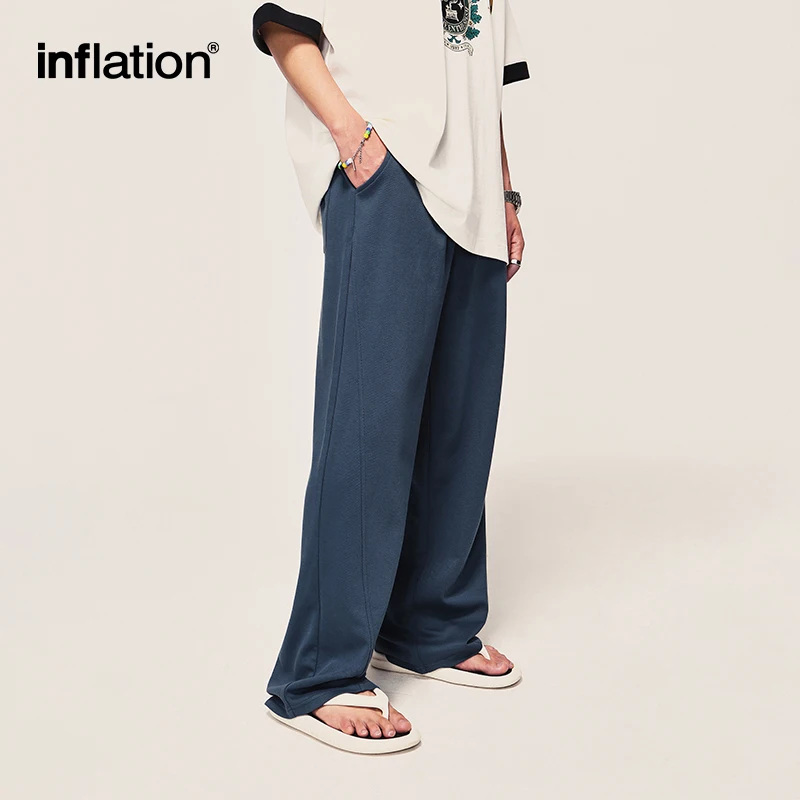 INFLATION Unisex Wide Leg Pants Men Solid Straight Leg Mopping Pants Couple Wear Casual Trousers wide leg pants