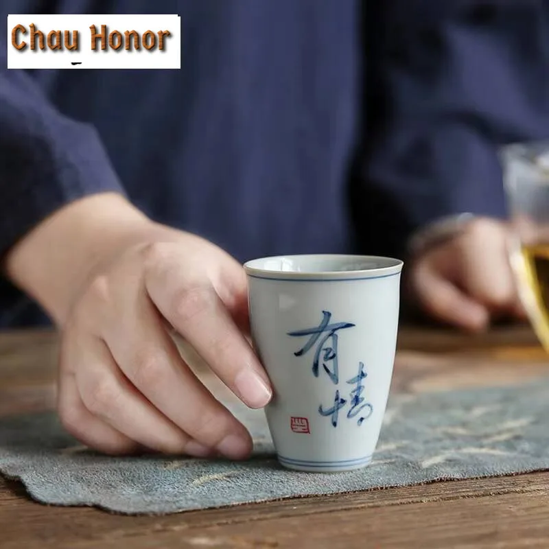 2pc/lot Hand-painted Calligraphy Tea Cup Fragrance-smelling Cup Tall Cup Literati Tea Ware Mug Single Cup Kung Fu Tea Set 60ml