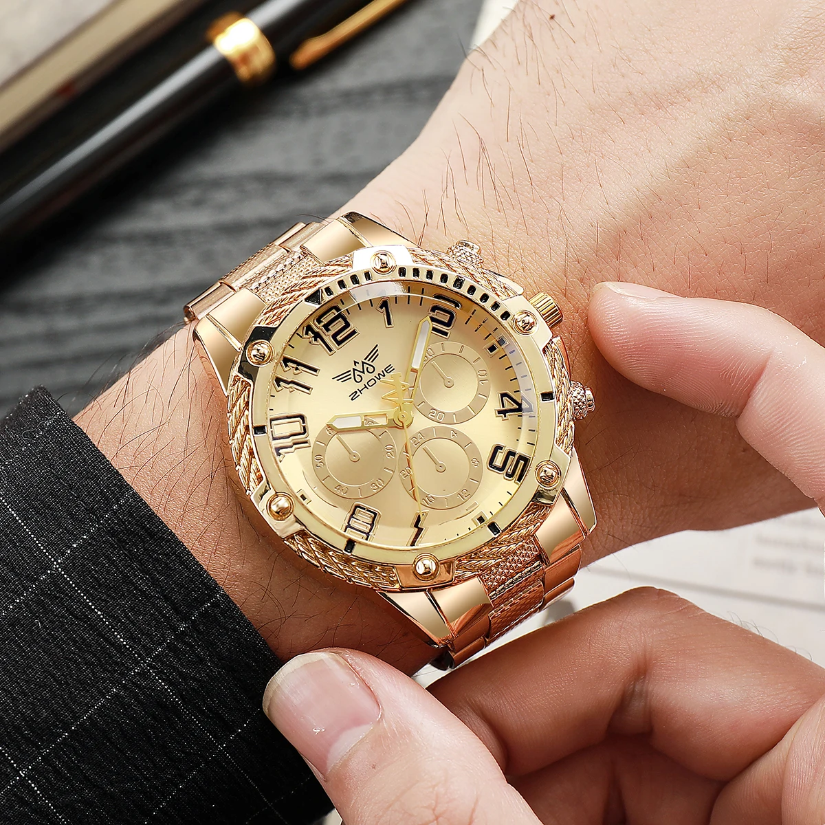 

Luxury Golden Men Watch 2023 Fashion Business Stainless Steel Quartz Wristwatch Analog Male Casual Sport Clock Relogio Masculino