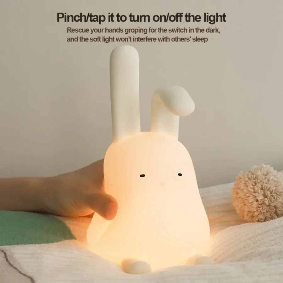 Cute Bunny Lamp Kawaii LED Desk Decor Nightlight with Phone Stand Feature Super Squishy Silicone Portable Light with Timer Idea