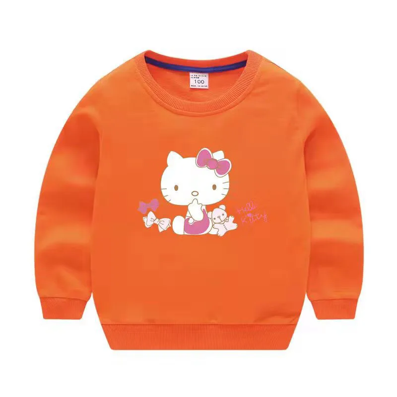 thumbnail image 1 of Jersey informal de algodón puro de nuevo estilo para niños de Hello Kitty, suéter de cuello redondo con estampado bonito para niños y niñas, Top para niños, 1 of 4