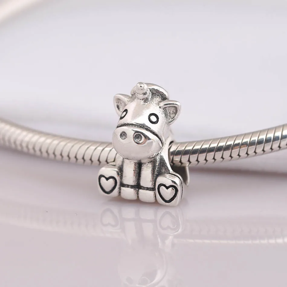 Autentico S925 Sterling Silver Animal Bead Unicorn Charm Fit Women Bangle Bracciale Gioielli Fai Da Te