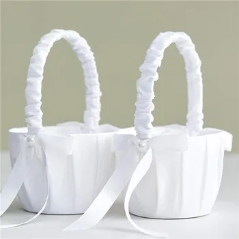 Satin Pearl Flower Girl Basket 1