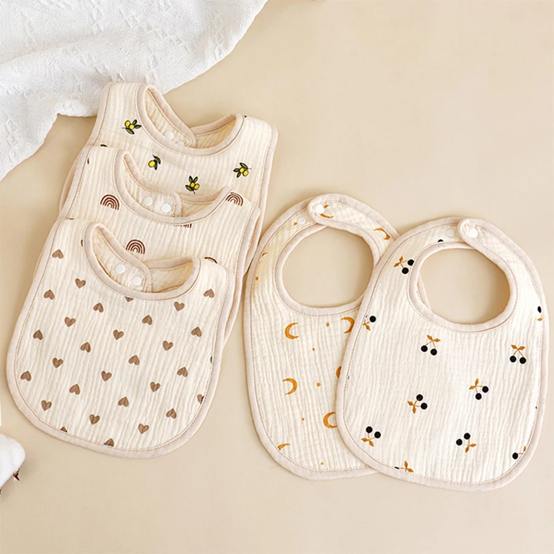 Cute Cartoon Newborn Baby Bibs for Boys Girls Sweet Cotton Gauze Bunny Bear Fruit Saliva Towel for Toddler Infant Burp Cloths