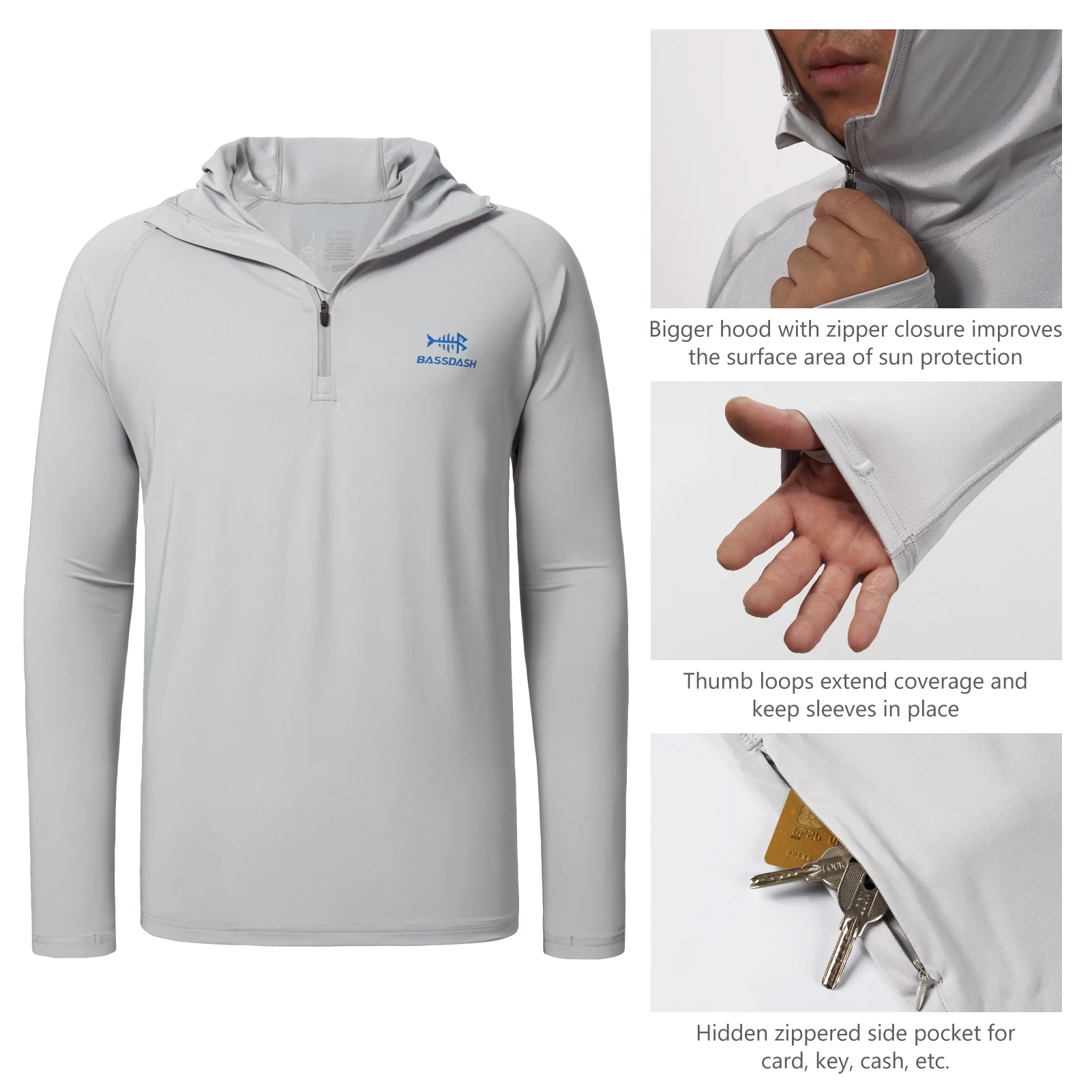 Fishing shirt Bassdash Men&rsquo;s UPF 50+ 1/4 Zip Fishing Hoodie Shirt Quick Dry Performance Long Sleeve Sun Protection FS24M