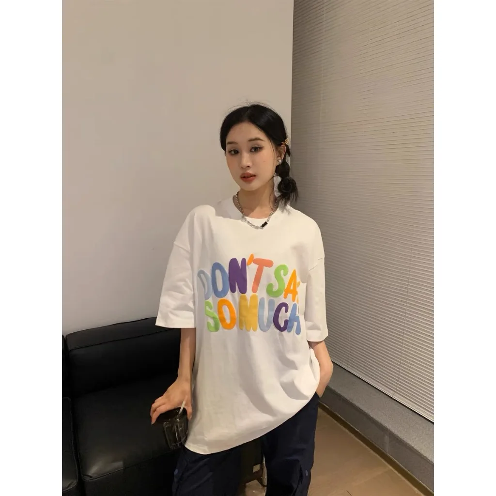 Camiseta De Manga Corta Para Mujer Con Estampado De Amor - Corte Holgado, Cuello Redondo, Algodón, Ideal Para Verano Y Look Casual