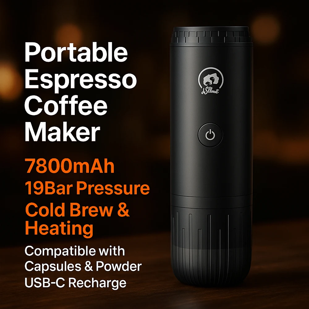 Portable Espresso Coffee Maker 7800mAh 19Bar Pressure/Cold Brew/Heating Compatible With Capsules/Powder/USB-C Recharge