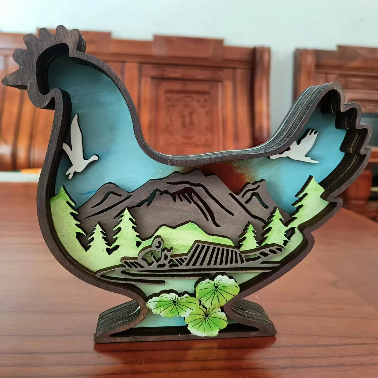 

wooden handicrafts, handmade paintings, home decor, living room decoration, animal layer stickers, tabletop decoration ornaments