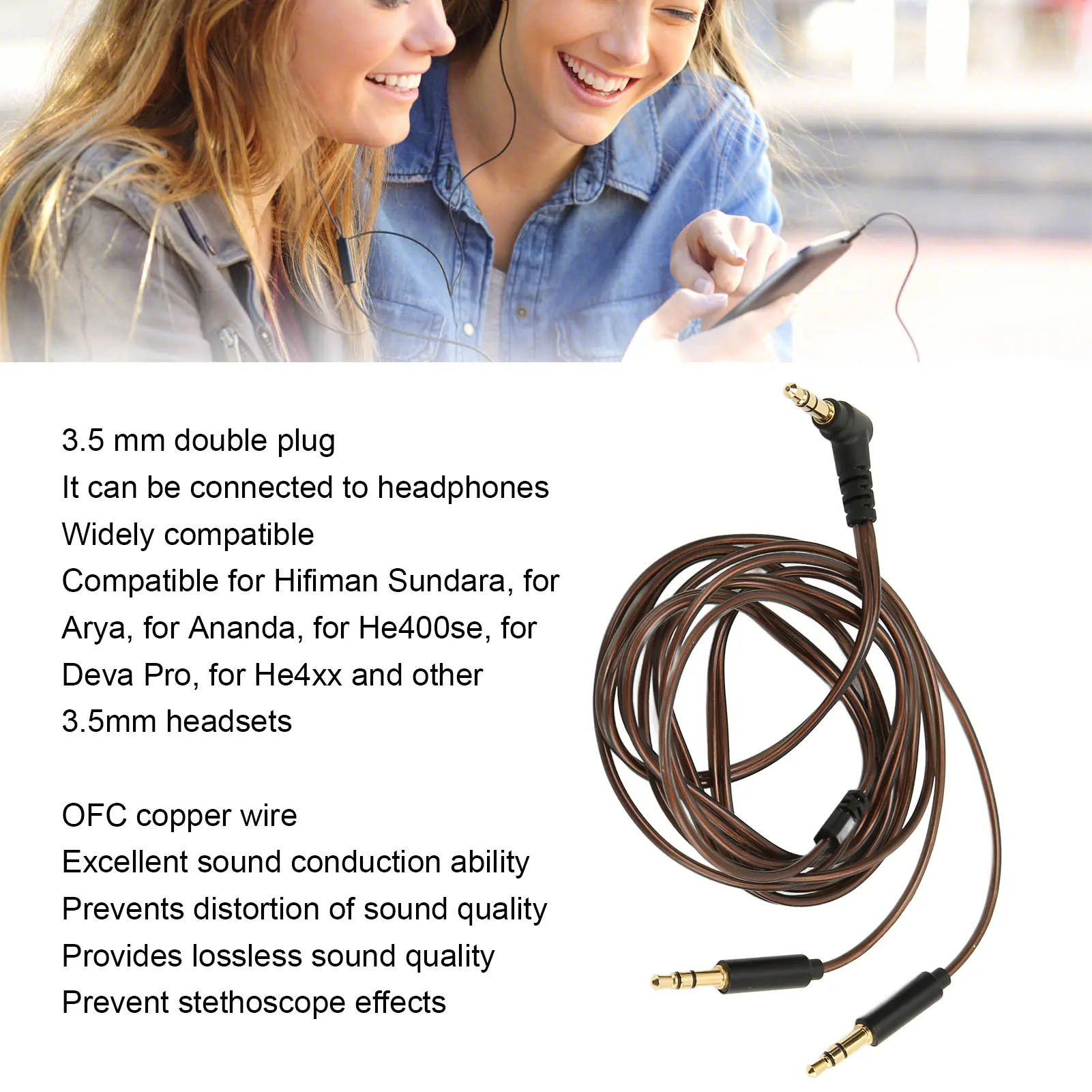 3.5mm to Dual 3.5mm Jack Male Cord OFC  Headphone Upgrade Cable for Hifiman Sundara for Arya for Ananda Headphone Cable