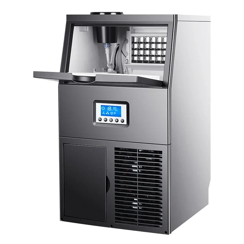45kg Ice Machine Commercial Maker Milk Tea Shop Large Ice Cube Making Household Automatic Crushing HZB-68F