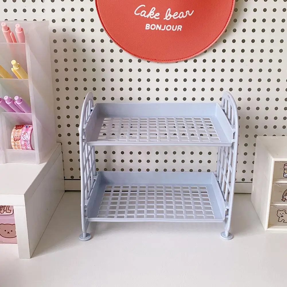 1PC PP Desktop Double Layer Storage Rack Rectangular White Organizing Student Desk Office Cosmetics Stationery storage racks