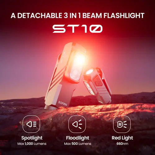 SOFIRN ST10 1000lm Mini Clamp Flashlight 144m 7000K LED Light 14500 USB C Rechargeable White&Red Lamp IPX6 with Magnetic Tailcap - Image 3