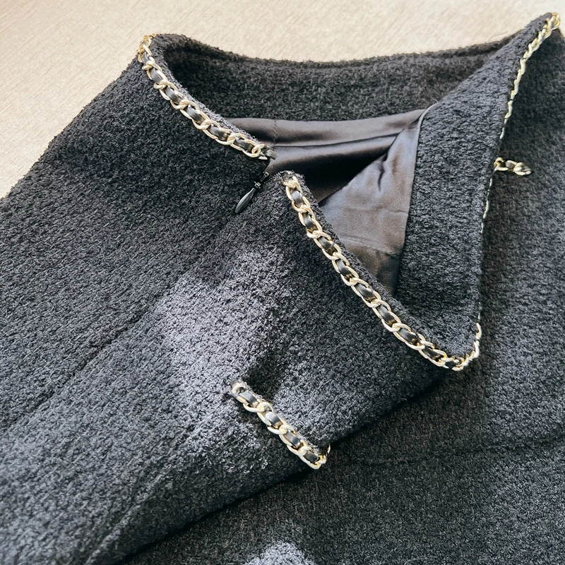 High-end Women's Tweed Shorts Autumn Winter Elegant High Waist Chain Black Woolen Short Pants Lady Chic Bootcut Shorts