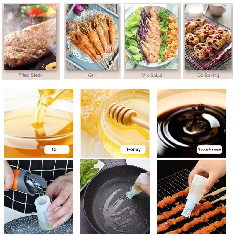 Silicone Oiler Brush Seasoning Sauce Brush Scale oil Bottle BBQ Kitchenware Gadgets Grilling Frying Tool 4Pc