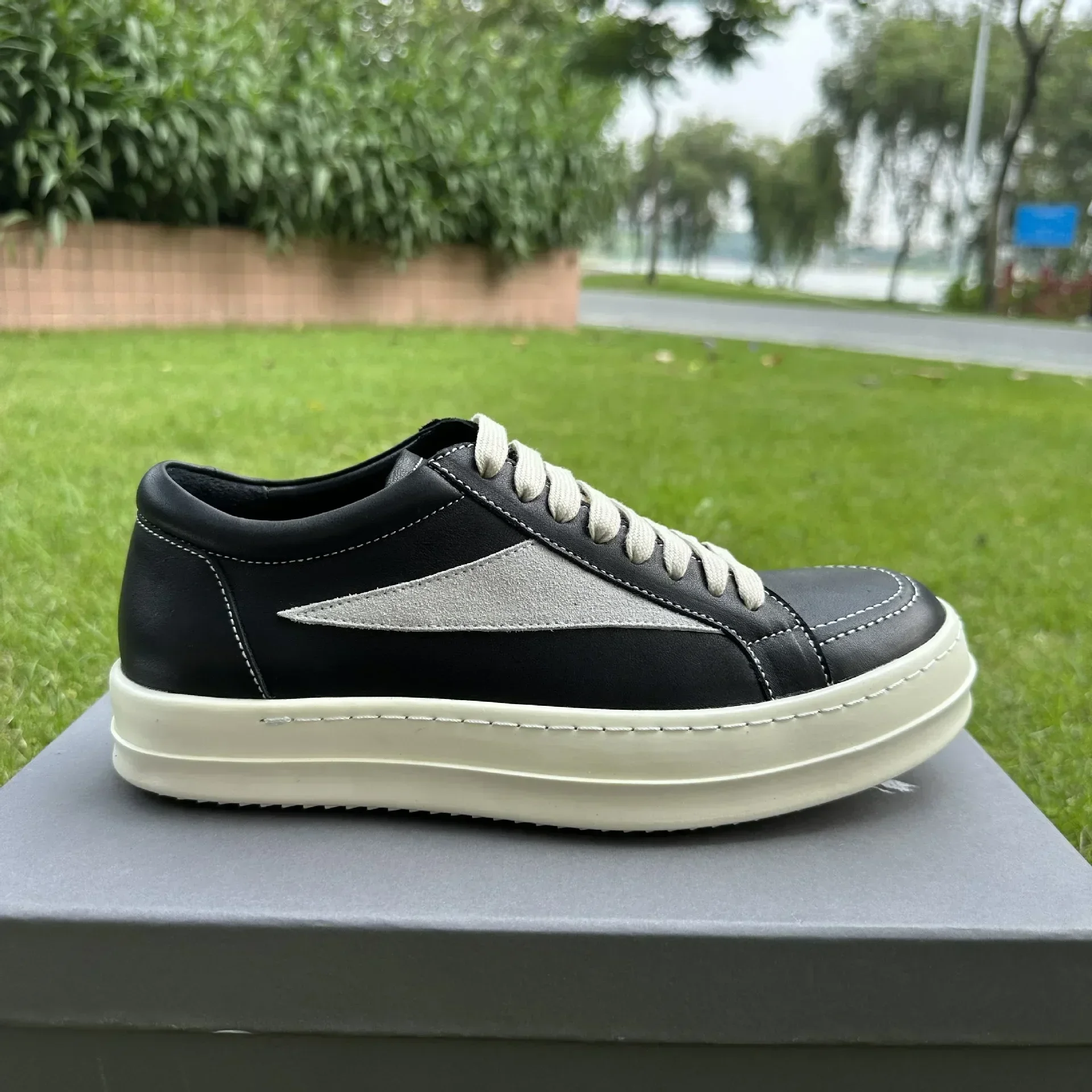 Rick Shoes Low Cut Genuine Leather Thick Sole Black and White Retro Dark Board Shoes Women's Boots Trend 2023 Shoes for Women 2