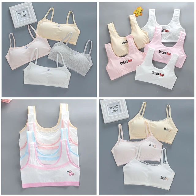 Kids Bras for Puberty Girls Free Size Sports Bra Set Pure Color Soft  Underpants Set Young