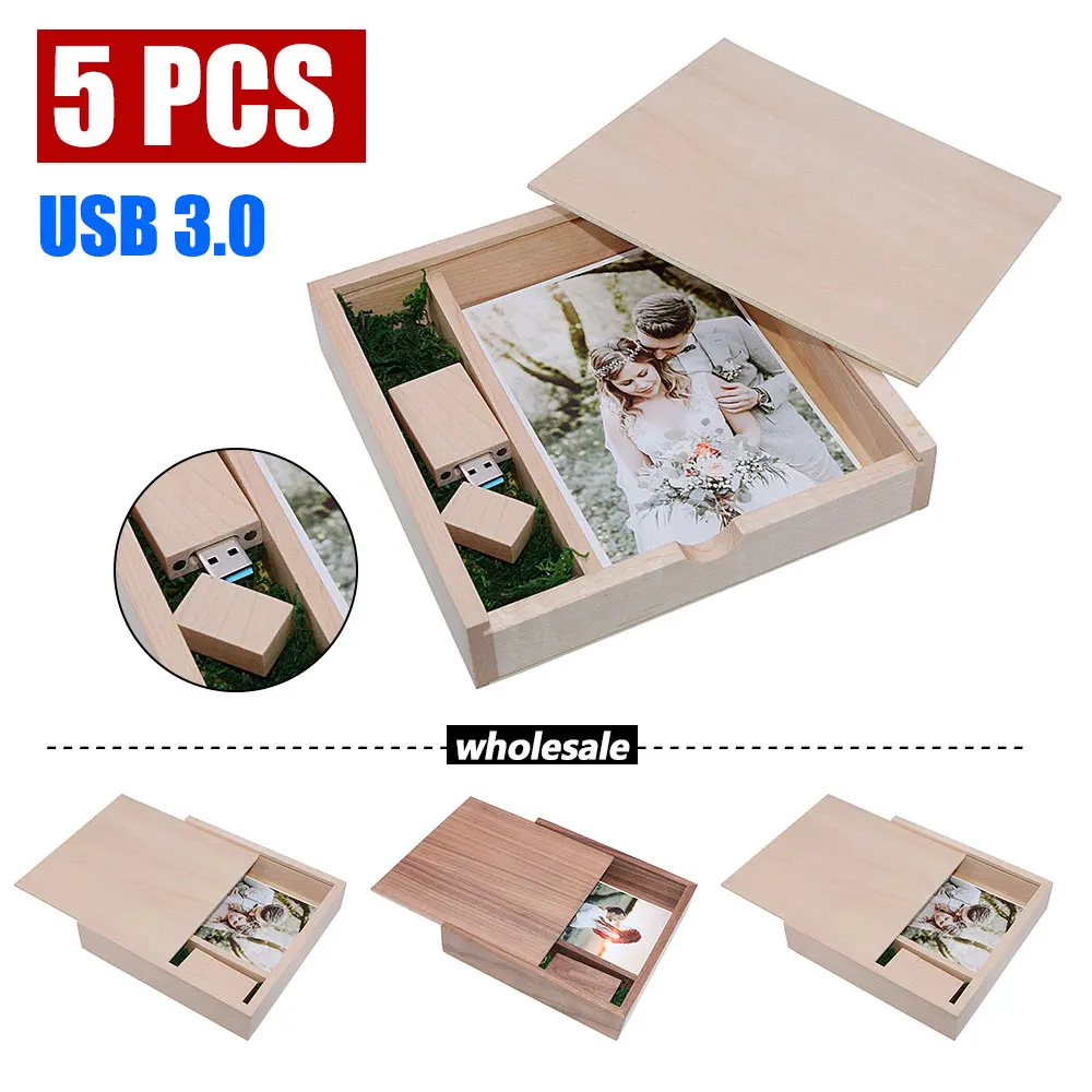 

5pcs USB 3.0 Wood Photo Unique Album Box U Disk Pendrive 16GB 32GB Photography Gift Free LOGO (size 170*170*35 Mm)
