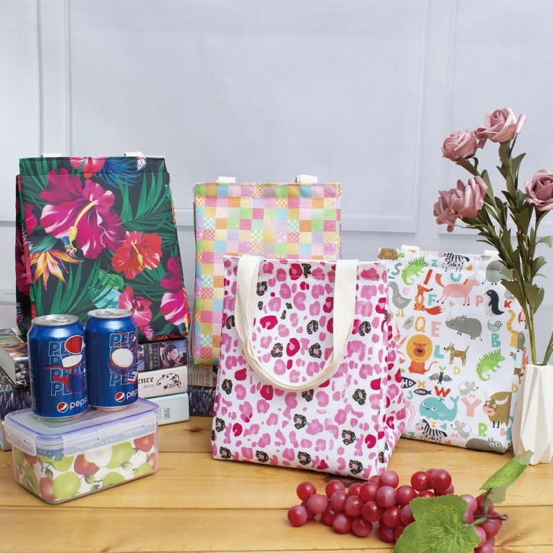 BYMONDY Portable Lunch Box for Girl Fashion Aesthetic Floral Lunch Bags Thermal Insulated Lunchbox Women Work Bento Tote Bag