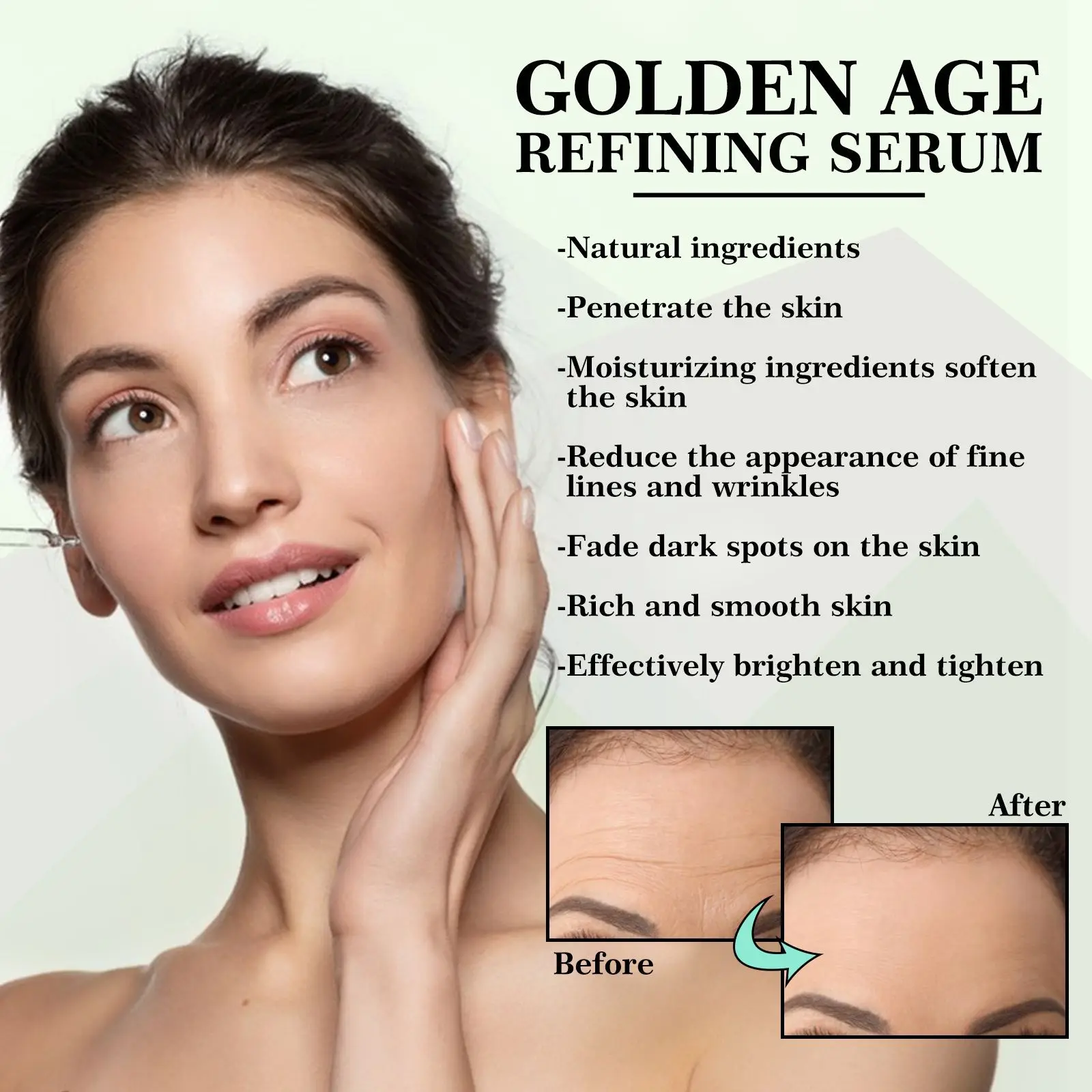 Anti-wrinkle serum: lightens facial wrinkles, fine lines at the corners of the eyes, nasolabial folds, firms, moisturizes and an