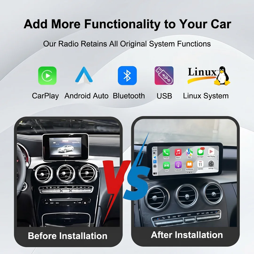 Pantalla táctil Linux de 10,25/12,8 pulgadas, CarPlay inalámbrico, Android Auto para Mercedes Benz Clase C W205 GLC X253 Clase V W447 NTG5.0 2015-2018, navegación GPS, Bluetooth, Airplay, unidad principal estéreo para coche 1