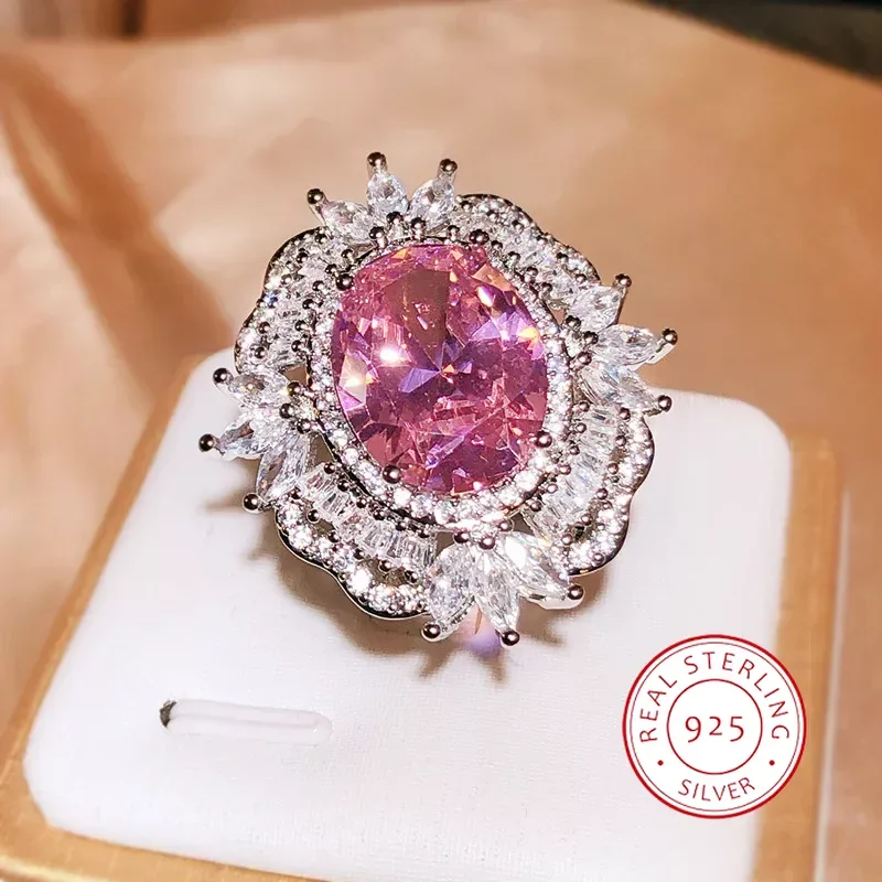 

Luxurious New Ring for Women's Exaggerated Sparkly Pink Water Drop Zircon Ring Fashion Party Jewelry Anniversary Gift